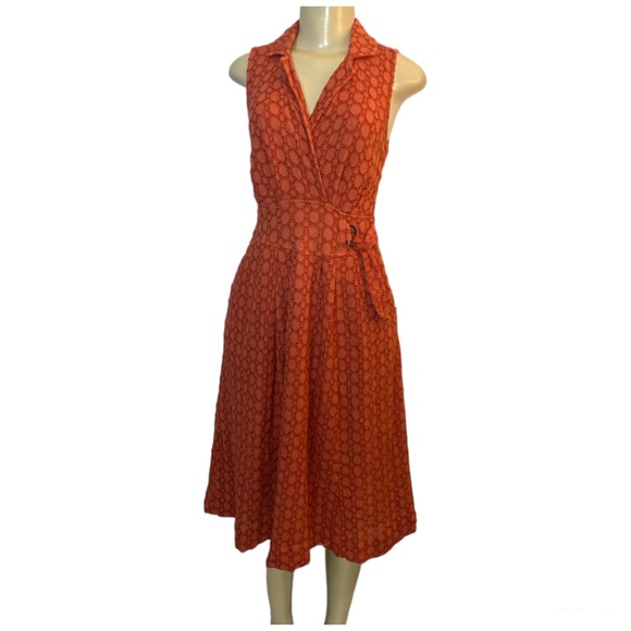ANTHROPOLOGIE Burnt Orange Eyelet Fit & Flare Sleeveless Dress With Pock… - Picture 2 of 9